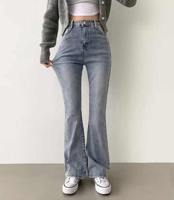 4 Seasons Banding Long Boot Cut Color Denim Pants